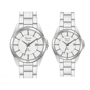 Alexandre Christie AC 1011 Silver White Steel Couple